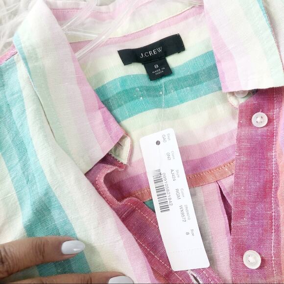 J. Crew Womens Classic-fit boy Shirt in Rainbow Stripe Roll up Sleeve Size 8 NEW - Picture 4 of 6